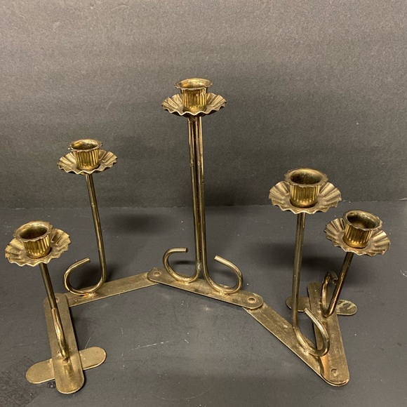 Other - Vintage Accordion Candleabra Joined Gold Tone 5- Candle Holders . Rare Find